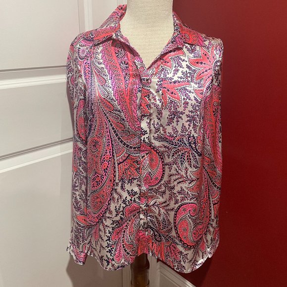 Alice & Trixie Button Front Placket Top with Long Roll Up Sleeves Size S (NWOT) - Picture 1 of 3